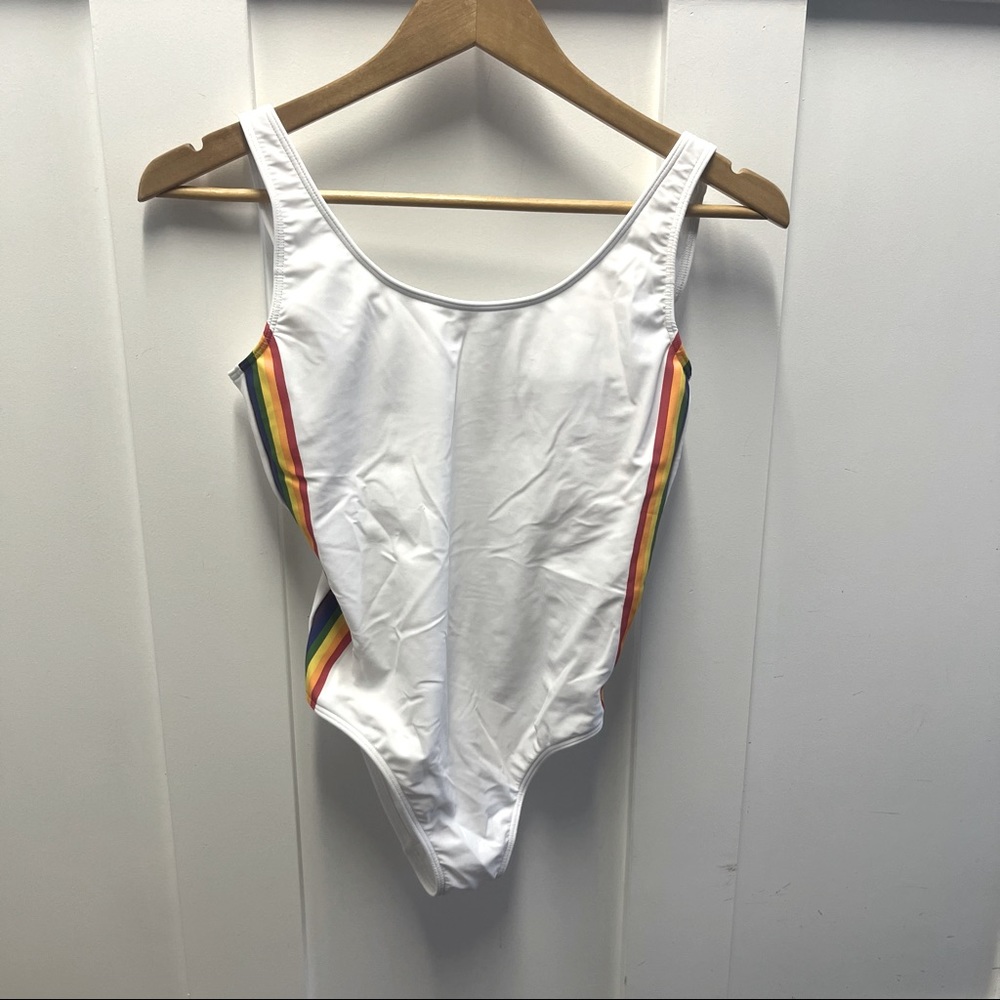 Abercrombie and Fitch white rainbow one piece swim suit‎ size S